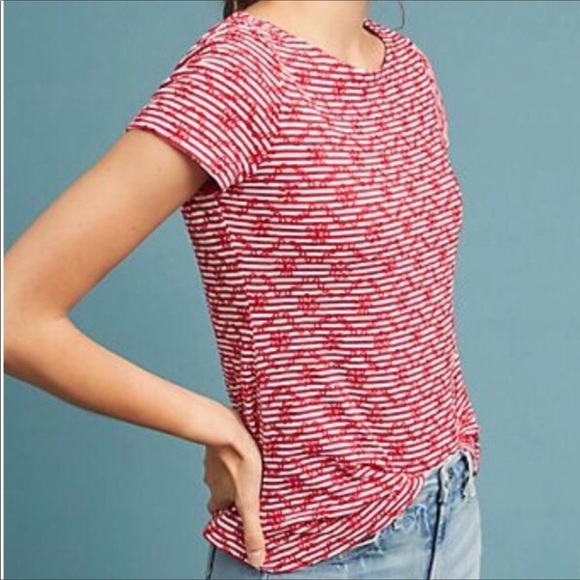 Anthropologie Tops - Postmark Red Embroidered Daisy Tee Large